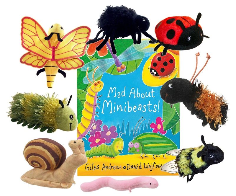 Mad About Minibeasts Puppet Book Story Sack Bag Set