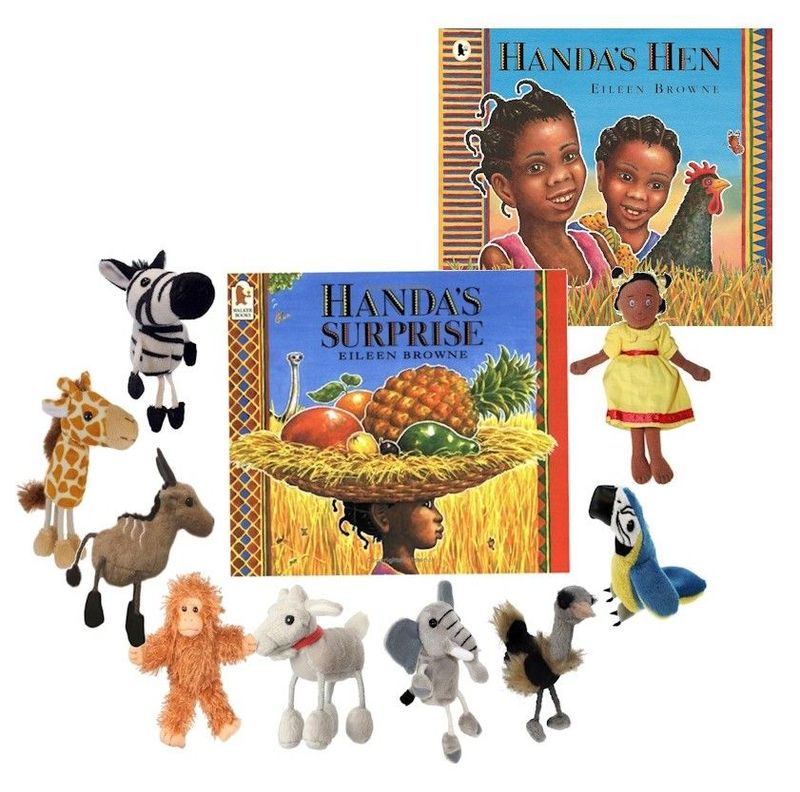 Handa's Surprise + Handa's Hen Puppet Story Sack Bag Book Set