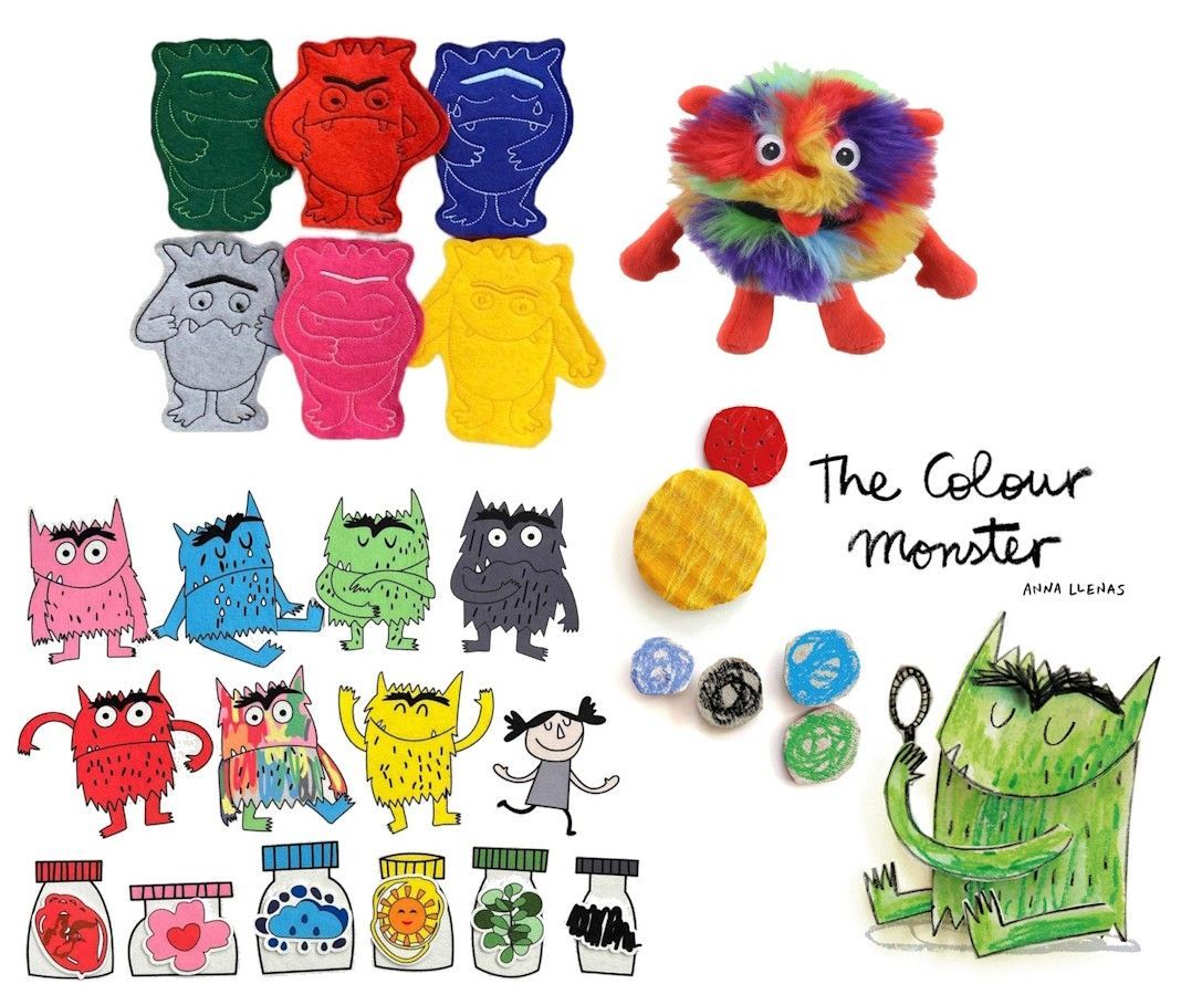 The Colour Monster Finger Puppet Story Book Set & 20 Felt Story Pieces – Story About Emotions – Worry Eater