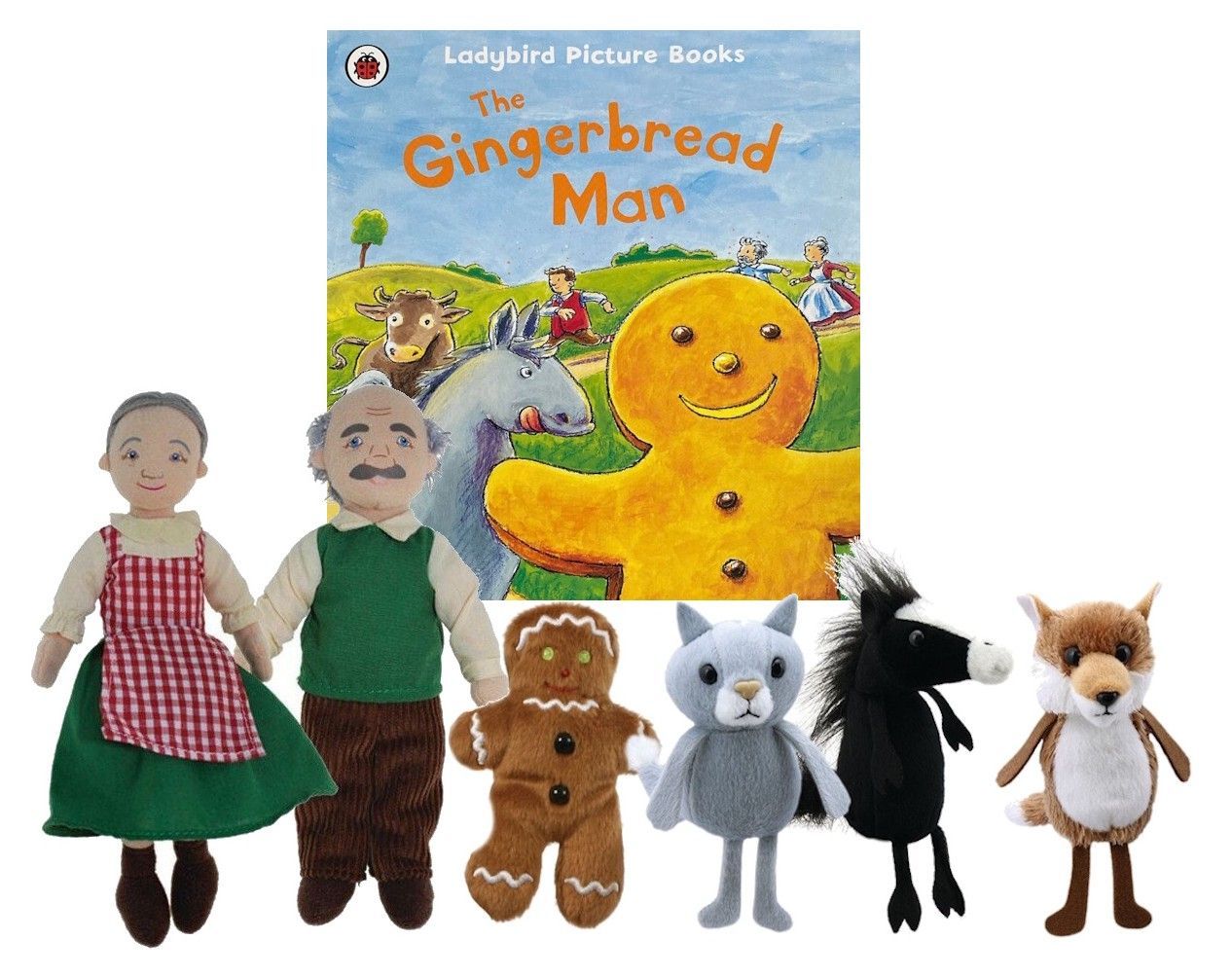 The Gingerbread Man Finger Puppets Sack Story Book Bag Set