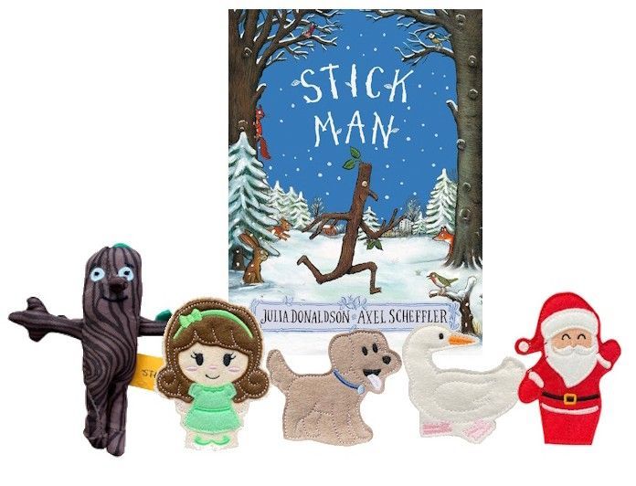 Stick Man Toy Finger Puppet Book Story Bag Set
