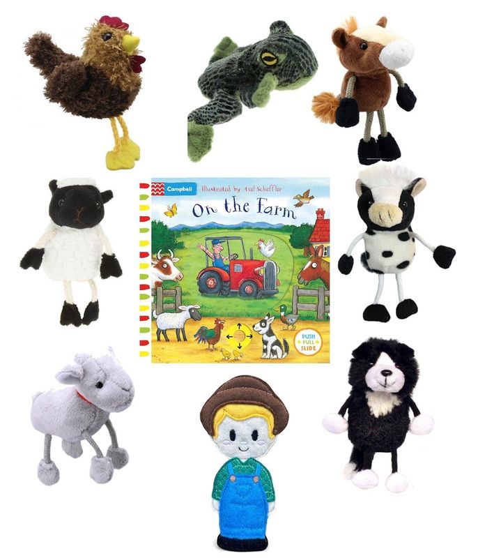 On the Farm Book & Puppet Set – Farm Animal Finger Puppets for Storytelling