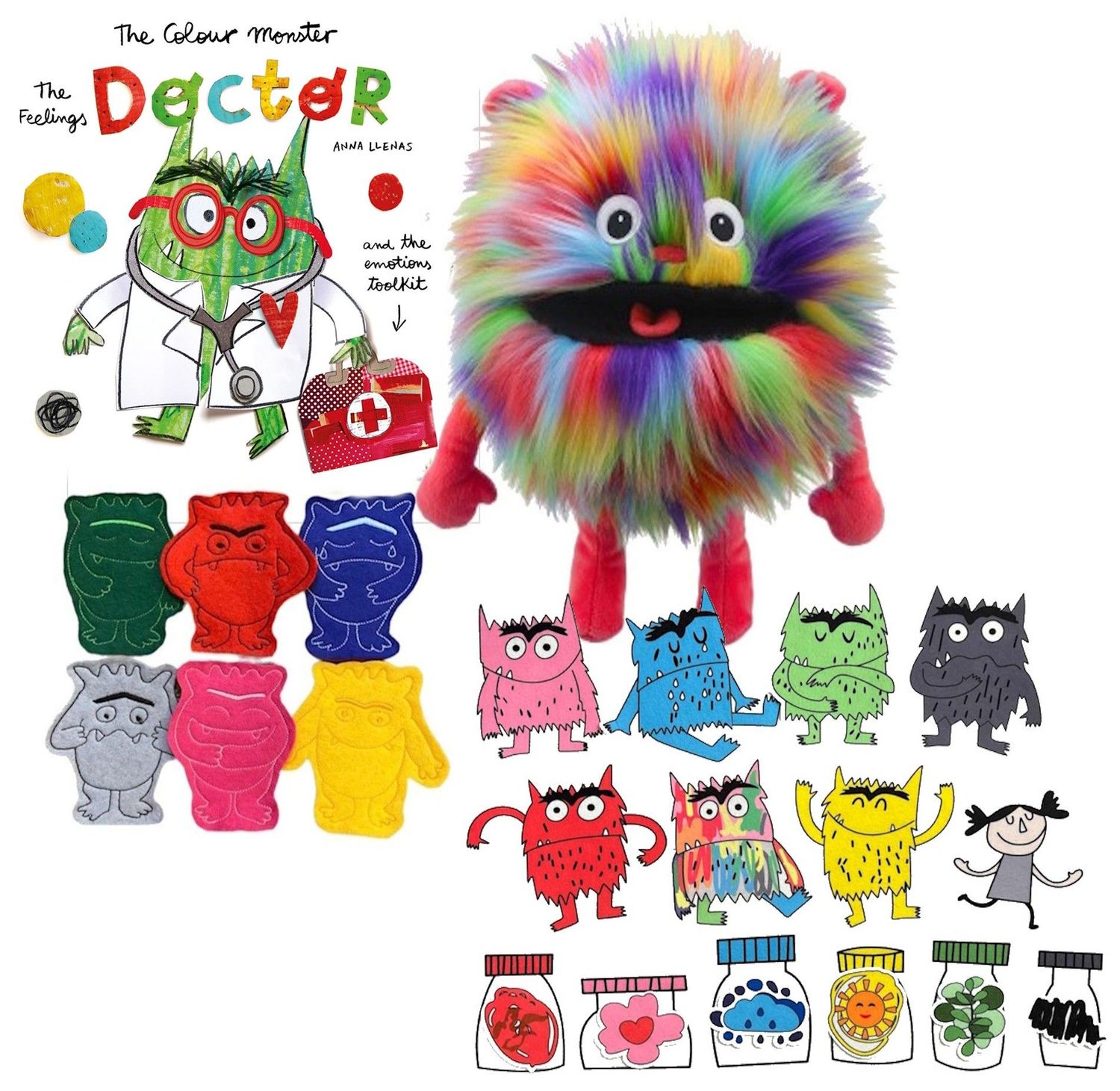 The Colour Monster Doctor Story Book Set with Puppet, Finger Puppets & 20 Felt Story Pieces – Story About Emotions – Worry Eater The Colour Monster Doctor Story Book Set with Puppet, Finger Puppets & 20 Felt Story Pieces – Story About Emotions – Worry Eater