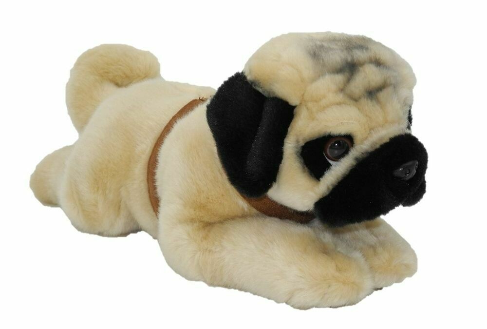Uni-Toys Neuware wunderschöner Hund Mops mit Geschirr ca 60cm lang 