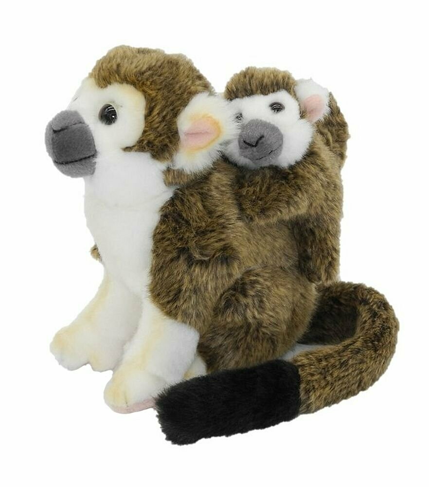 Uni-Toys Neuware Affe Totenkopfäffchen mit Baby auf dem Rücken  ca 18cm groß 