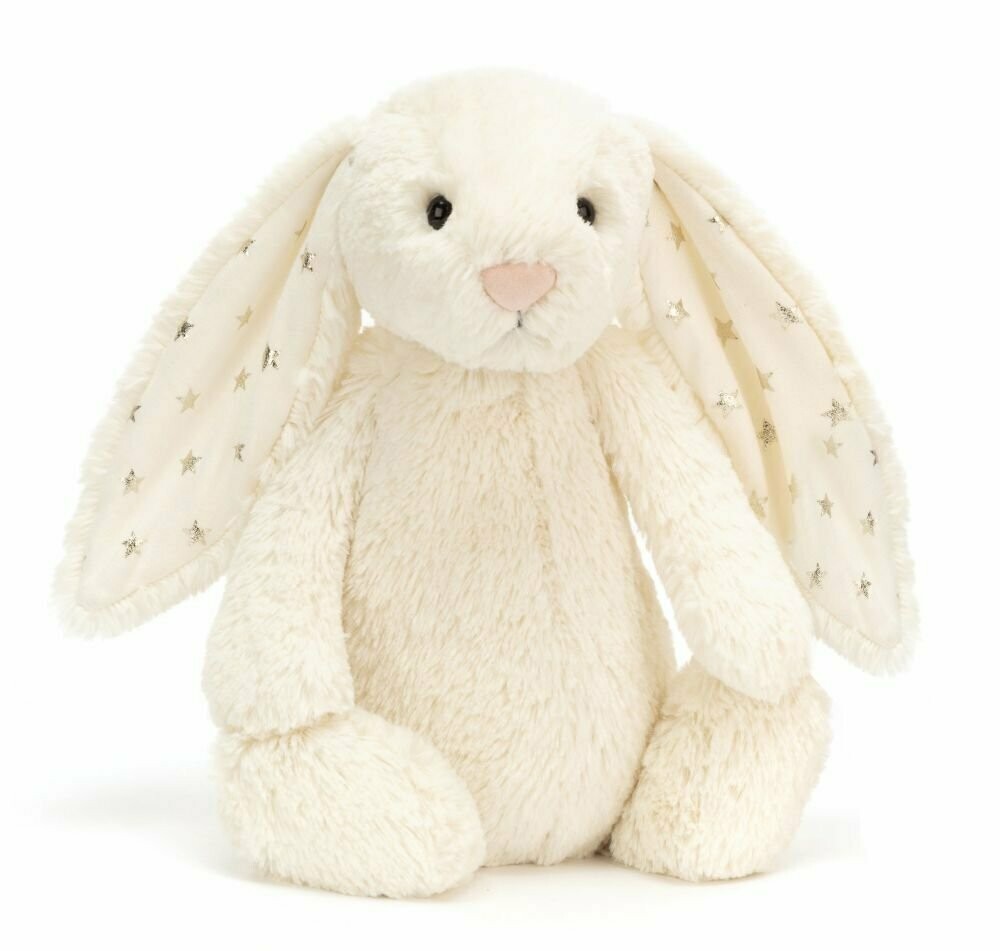Bashful Twinkle Bunny von Jellycat – weiches, cremefarbenes Kuscheltier mit goldenen Sternen in den Ohren, ideal zum Kuscheln und Verschenken.