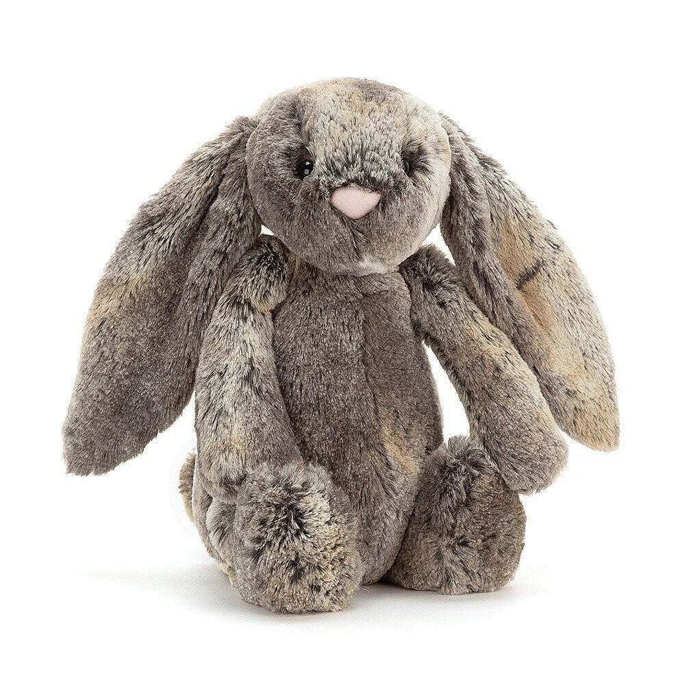 Jellycat Bashful Woodland Bunny Medium 31 cm, leicht schräge Ansicht, sitzend mit weichem Fell