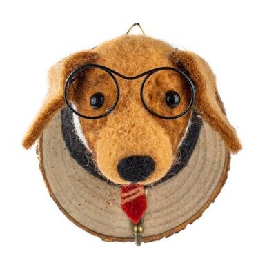 Kleiderhaken Hund mit Brille und Kragen