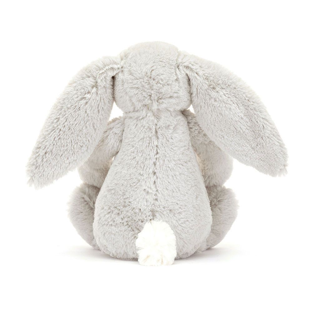 Blossom Silver Bunny Bloom Small (18cm) von Jellycat, silbergrauer Plüschtier Hase mit Blümchenmuster, Ansicht von vorne