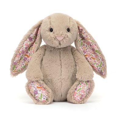 Hase Beige Petal Bunny - Blossom Bashful Bunnies Jellycat Kuschelhase Blossom Beige Bunny Petal, 31cm, Frontansicht mit langen Ohren und weichem Fell