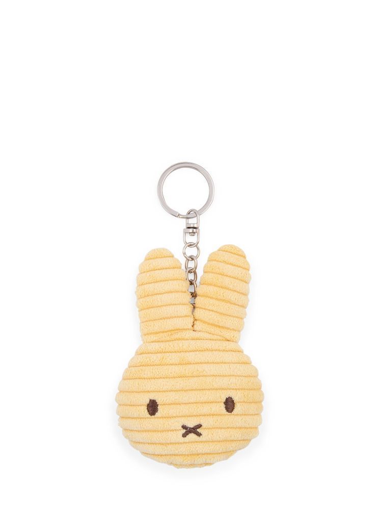 Kuscheltier Hase Schlüsselanhänger Miffy Kopf ECO Cord Pastellgelb, 10 cm gross, nachhaltig