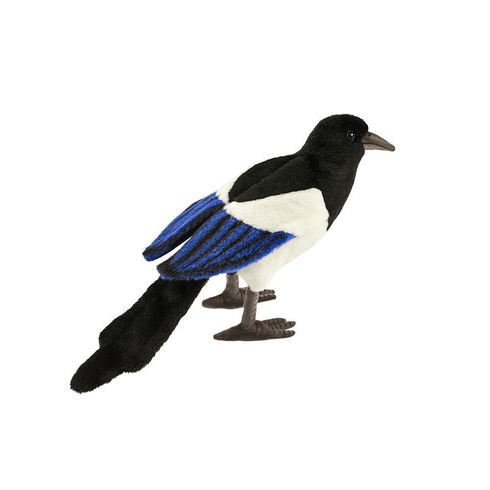Elster 33 cm – realistisches Stofftier mit schwarz-weiß-blauem Federkleid