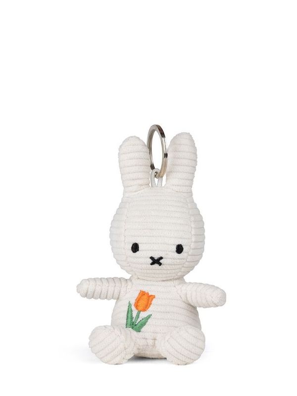 Kuscheltier Hase Schlüsselanhänger Miffy ECO Cord Weiß mit Tulpe, 10 cm gross, nachhaltig