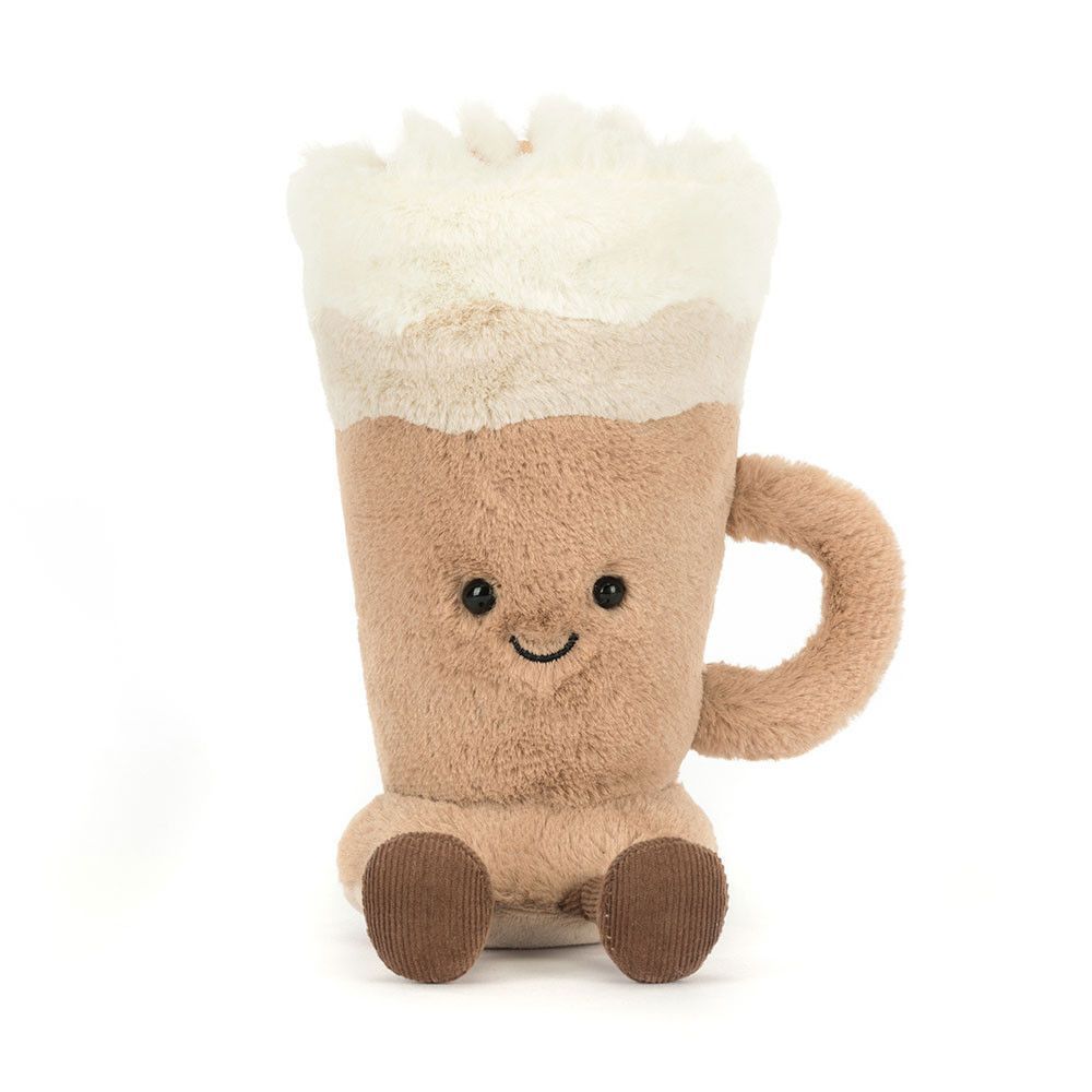Jellycat Latte Kuscheltier von vorne – Café Latte Design mit weichem Schaum und niedlichem Gesicht