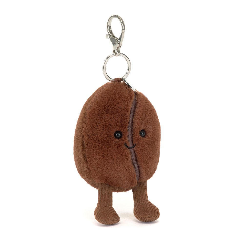 Schräge Ansicht Jellycat Amuseables Coffee Bean Bag Charm, Kaffeebohne Taschen- & Schüsselanhänger