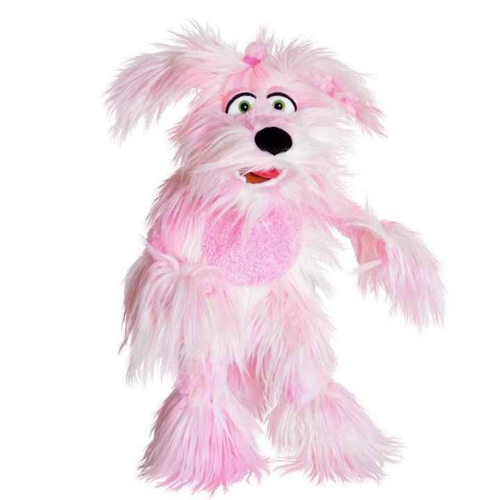 Andi Schnulze limitierte, rosa Hund Handpuppe mit Klappmaul, Schlagerfigur von Living Puppets