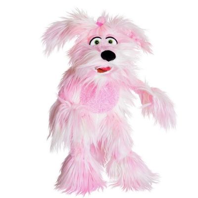 Andi Schnulze der Hund - Living Puppets Andi Schnulze limitierte, rosa Hund Handpuppe mit Klappmaul, Schlagerfigur von Living Puppets