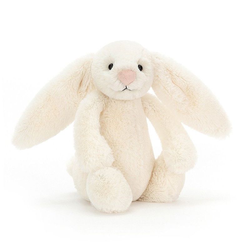 Hase Cream Bunny - Bashful Bunnies Jellycat Bashful Cream Bunny cuddly toy, 18 cm, cream-coloured plush bunny with long floppy ears and snub nose.