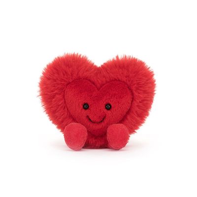 Herz Beatie Heart - Amuseable Objects Jellycat Beatie Heart Little von vorn mit rotem Plüsch und freundlichem Gesicht