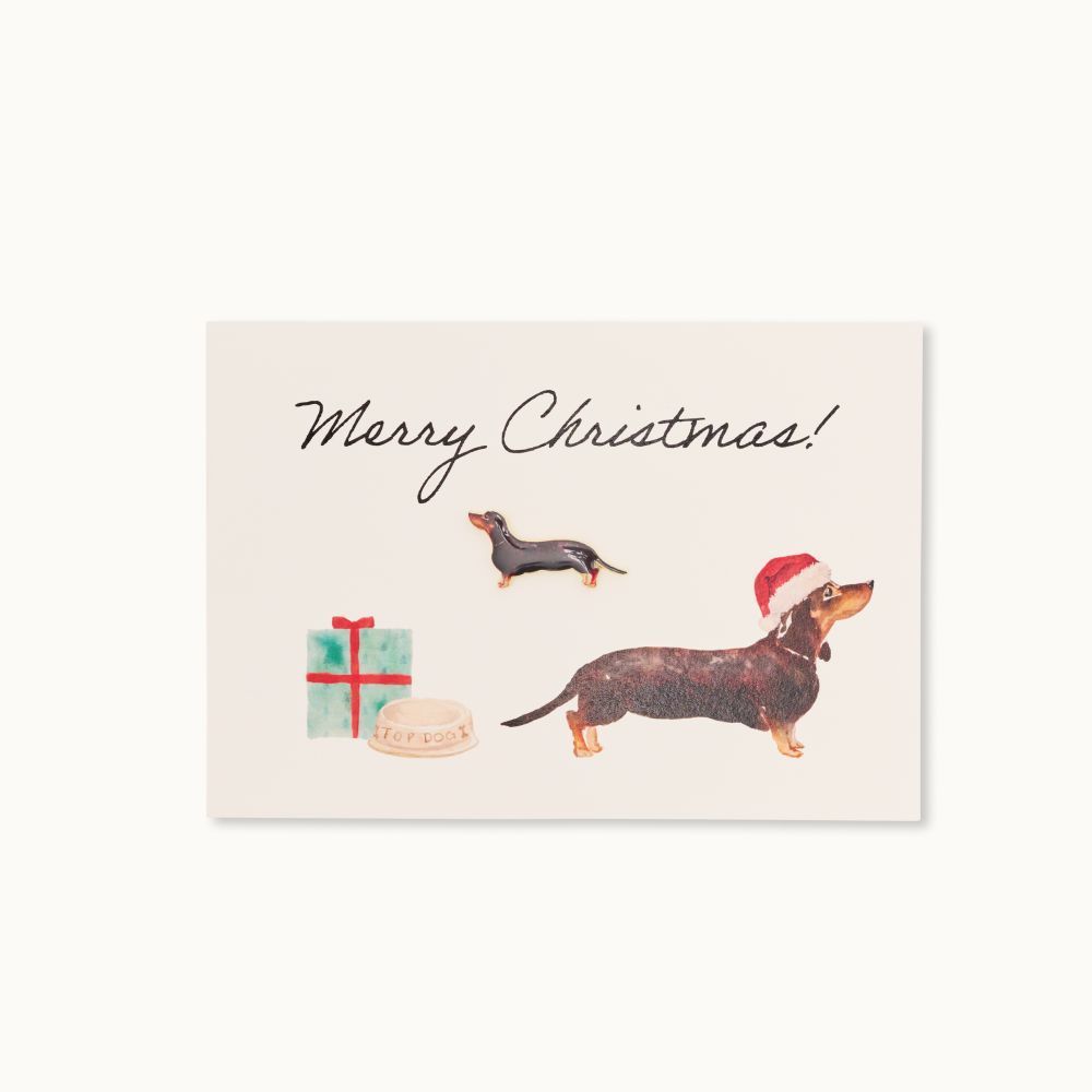 Dackel Pin + Karte: Merry Christmas
