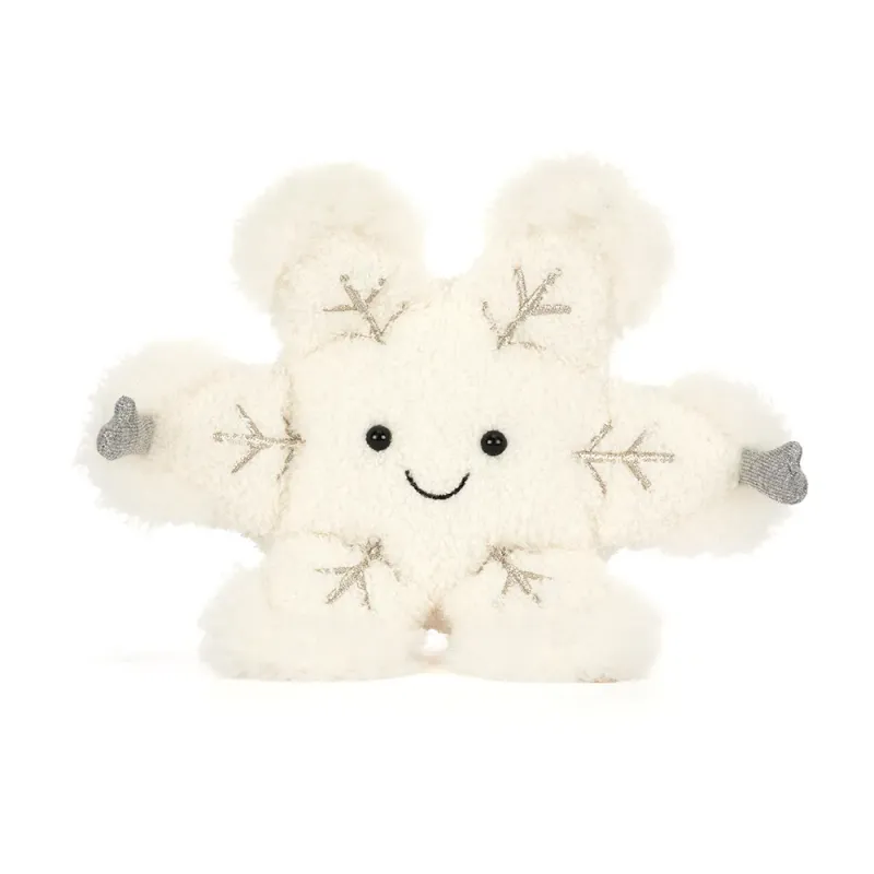 Schneeflocke - Jellycat Christmas Jellycat Amuseables Snowflake, weiche Schneeflocke als Weihnachtskuscheltier mit silbernen Händchen, Ansicht von vorne