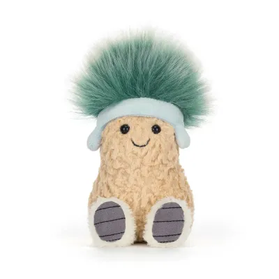 Jellycat Amuseables Peanut Après Ski, Plüsch-Erdnuss mit Fellmütze & Winterstiefel, Ansicht von vorne