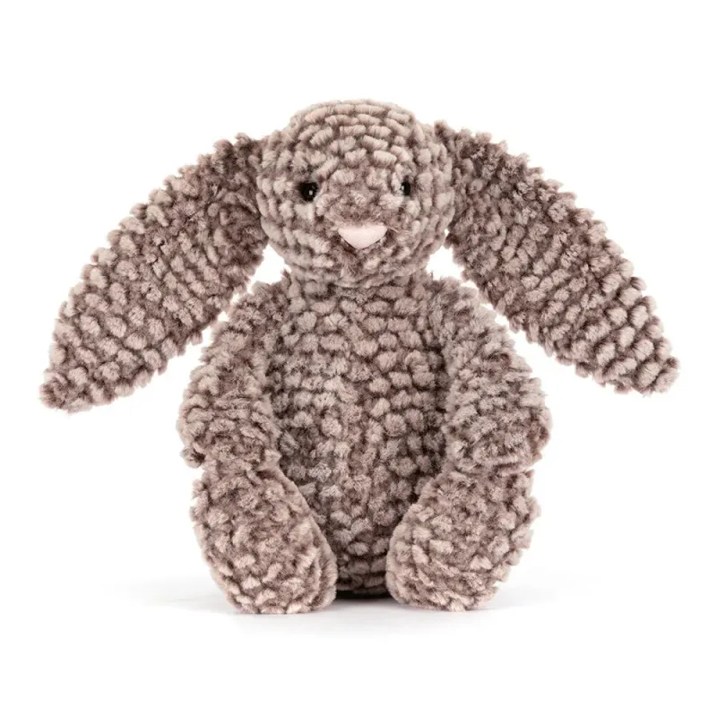 Hase Bashful Luxe Pine Bunny - Bashful Bunnies Jellycat Bashful Luxe Bunny Pine Medium, Kuschelhase Braun-Beige mit Tannenzapfen-Fellstruktur, Ansicht von vorne