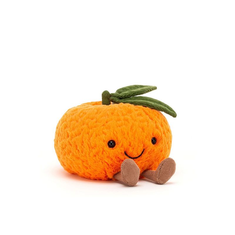 Lustige Clementine - Jellycat Christmas Jellycat Amuseables Clementine, Plüsch-Orange mit grünen Blättern & lachendem Gesicht, Ansicht von vorne