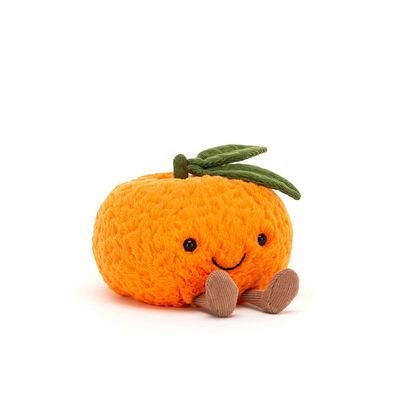 Lustige Clementine - Jellycat Christmas Jellycat Amuseables Clementine, Plüsch-Orange mit grünen Blättern & lachendem Gesicht, Ansicht von vorne