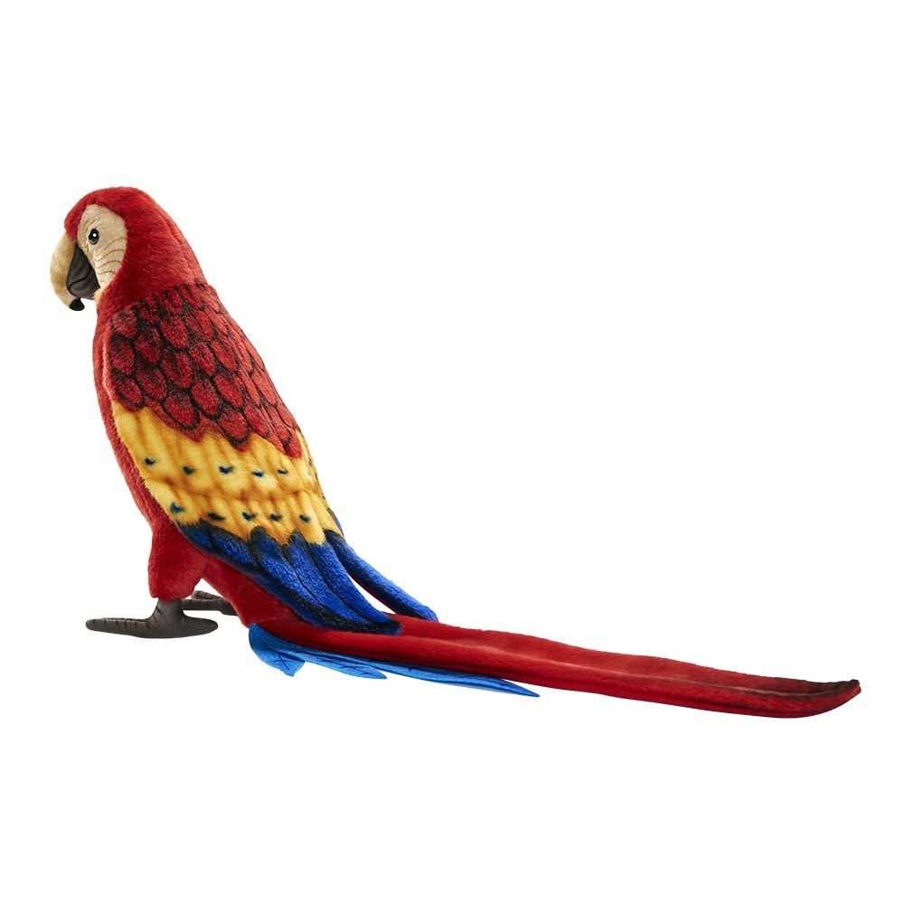 Hansa Creation Ara in Rot, 72 cm, exotischer Vogel Papagei mit langem Schwanz, Ansicht von der Seite