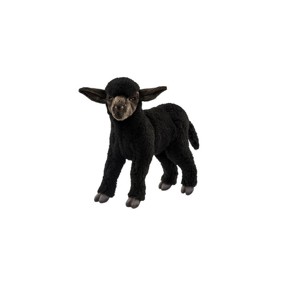 Hansa Creation stehendes Lamm, Schwarz, 31 cm, weiches und naturgetreues Plüsch Schaf, Ansicht diagonal von vorne
