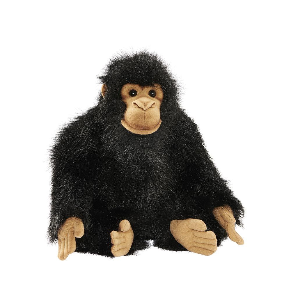 Schimpansen Baby von Hansa Creation, naturgetreuer 25 cm Plüschtier Primat mit weichem schwarzen Fell, Ansicht von vorne