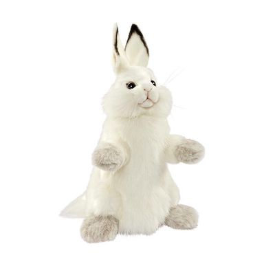 Kaninchen Handpuppe von Hansa Creation, weicher weißer Stofftier Hase mit langen Ohren und ausdrucksstarken Augen