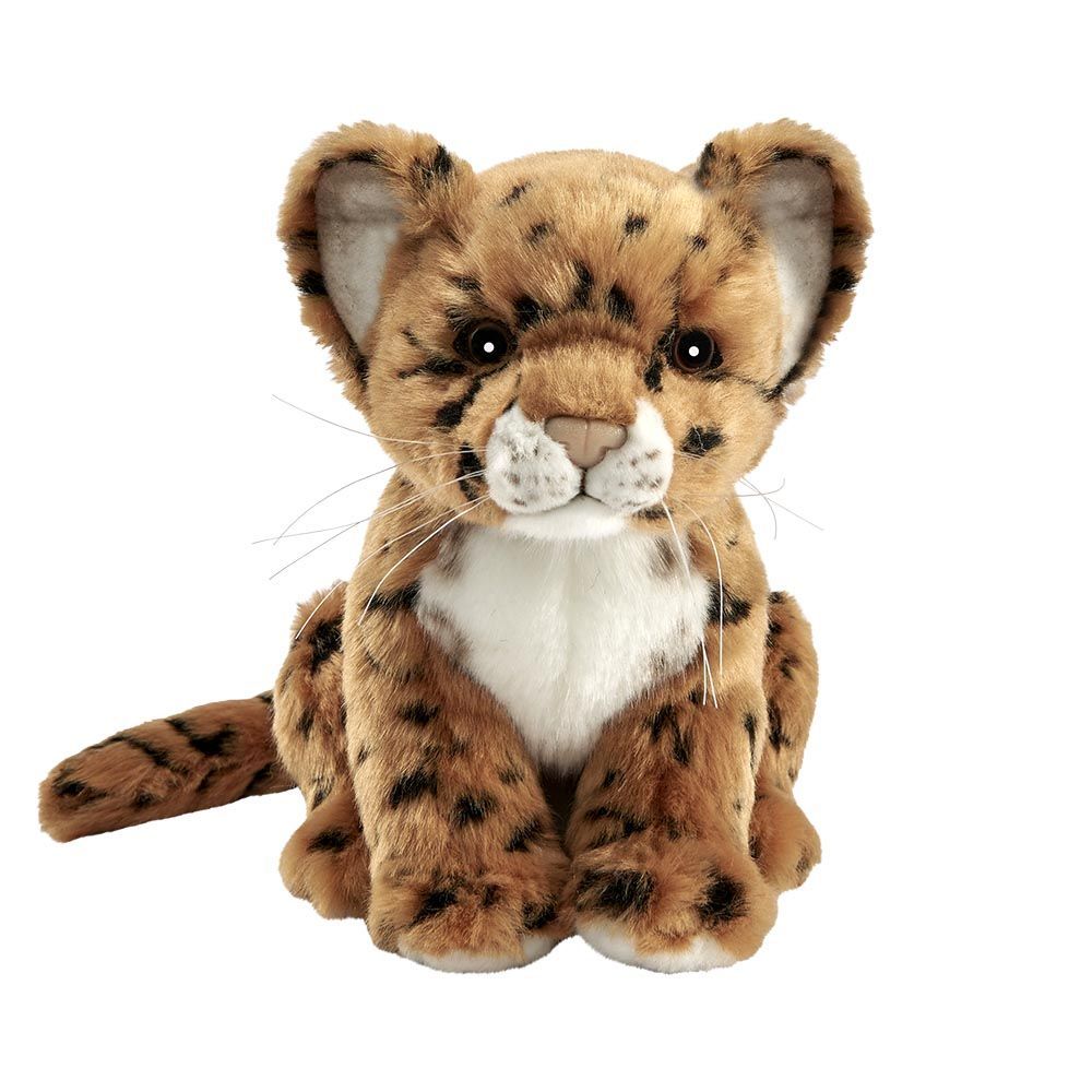 Jaguar Braun Baby Sitzend von Hansa Creation, naturgetreue Plüschtier Raubkatze mit braunem Fell, Ansicht von vorne, 17 cm