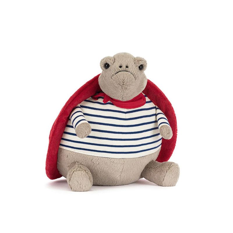 Schildkröte Timmy Turtle romantisches Outfit - Valentinstag Jellycat Timmy Turtle im romantischen Outfit, Kuscheltier mit Herz-Panzer, T-Shirt und Halstuch, diagonale Ansicht