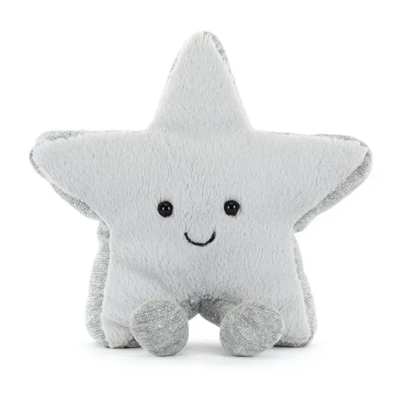 Jellycat Amuseables Silver Star, silberner Stern als Weihnachtskuscheltier, Ansicht von vorne