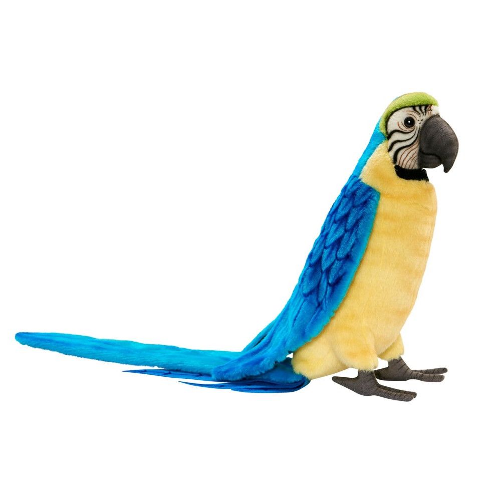Hansa Creation Ara blau gelb Papagei naturnahes Plüschtier Vogel sitzend