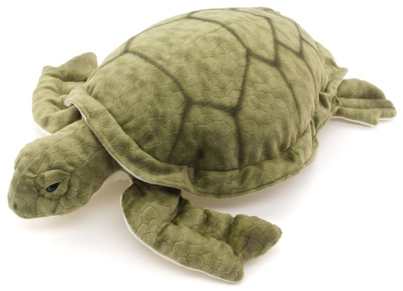 Schildkröte - Uni-Toys Uni-Toys Wasserschildkröte Plüschtier Meeresschildkröte grün braun gemusterter flacher Panzer große Paddel Flossen Stofftier
