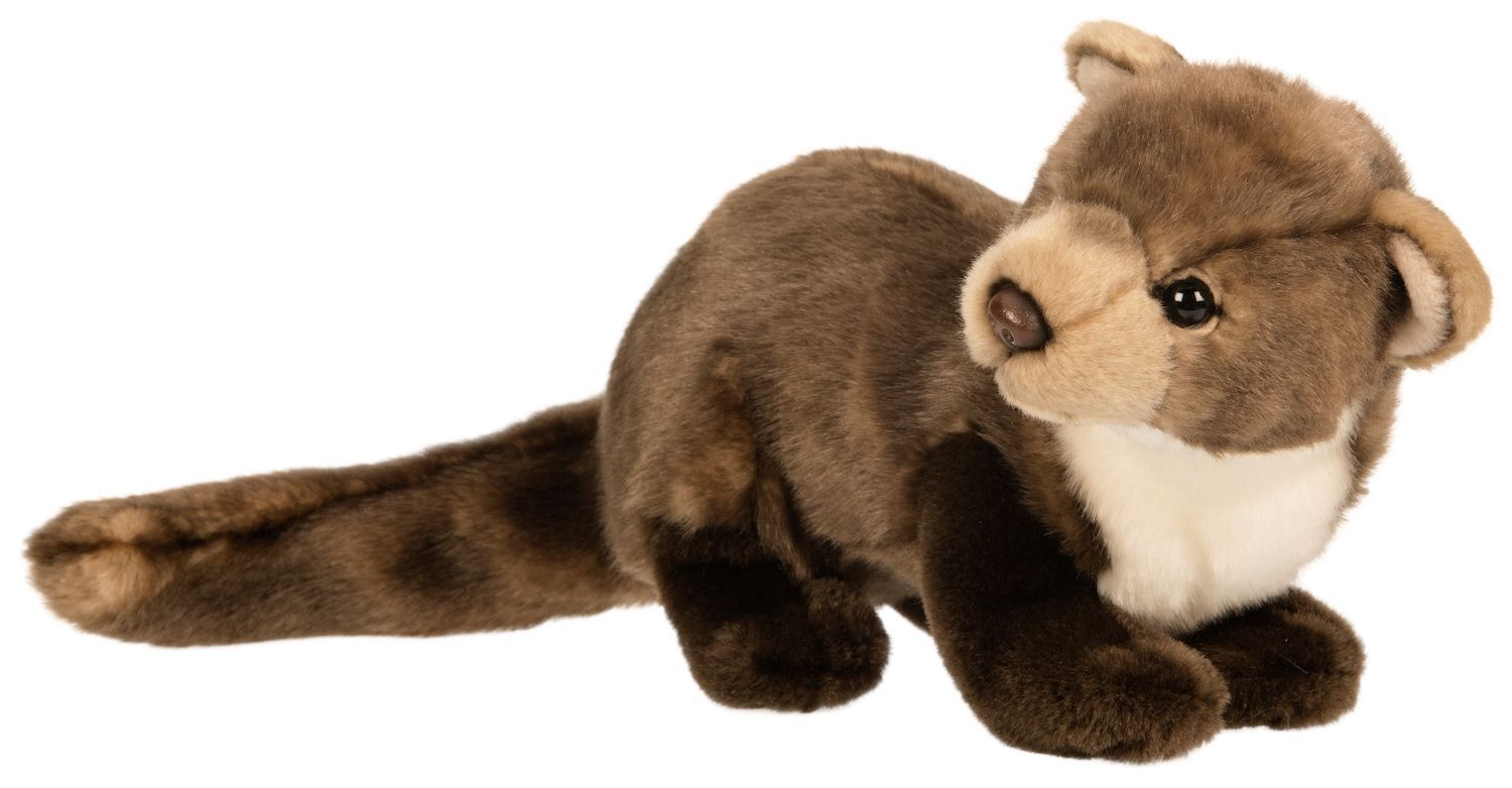 Uni-Toys Marder Plüschtier braunes dichtes Fell heller Kehlfleck buschiger Schwanz geschmeidiger Körper Knopfaugen Stofftier