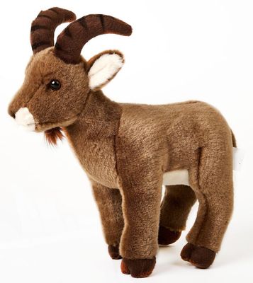 Steinbock - Uni-Toys Uni-Toys Steinbock Plüschtier graubraunes weiches Fell große geschwungene Hörner markanter Bart treue Knopfaugen Stofftier