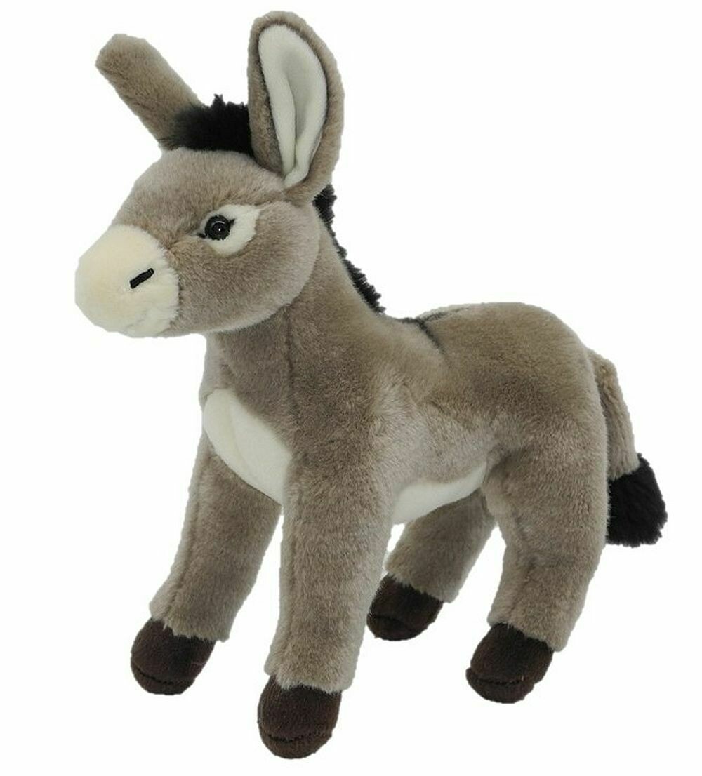 Esel - Uni-Toys Uni-Toys Esel Plüschtier stehend graues weiches Fell weiße Schnauze lange Ohren dunkle Stehmähne aufgeweckte Knopfaugen Stoff