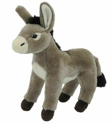 Uni-Toys Esel Plüschtier stehend graues weiches Fell weiße Schnauze lange Ohren dunkle Stehmähne aufgeweckte Knopfaugen Stoff