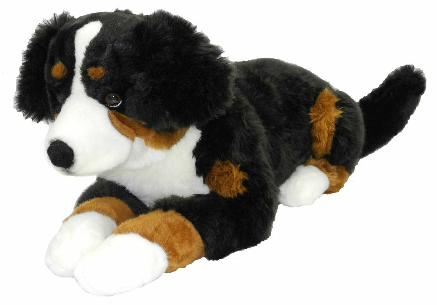 Berner Sennenhund - Uni-Toys Uni-Toys Berner Sennenhund, 70cm, Kuscheltier Hund aus dichtem & weichem Plüsch, Ansicht liegend diagonal von vorne