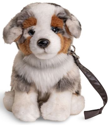Australian Shepherd mit Leine - Uni-Toys Uni-Toys Australischer Schäferhund Welpe Plüschhund Australian Shepherd Merle Fellzeichnung Schlappohren Leine Stofftier