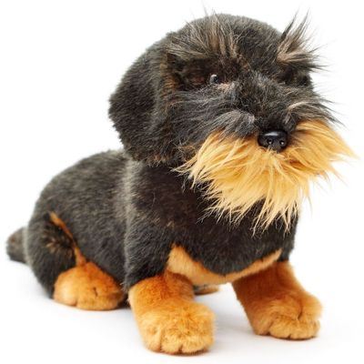 Uni-Toys Rauhaardackel Plüschtier braun meliertes struppiges Fell charakteristischer Bart buschige Augenbrauen Stofftier Hund
