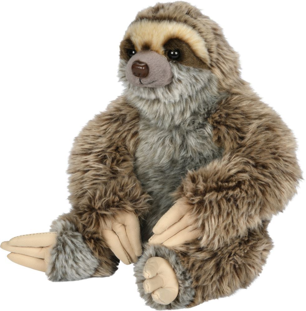 Faultier sitzend - Uni-Toys Uni-Toys Faultier Plüschtier braunes zotteliges weiches Fell lange Arme dreizehige weiche Krallen Stofftier Dschungel