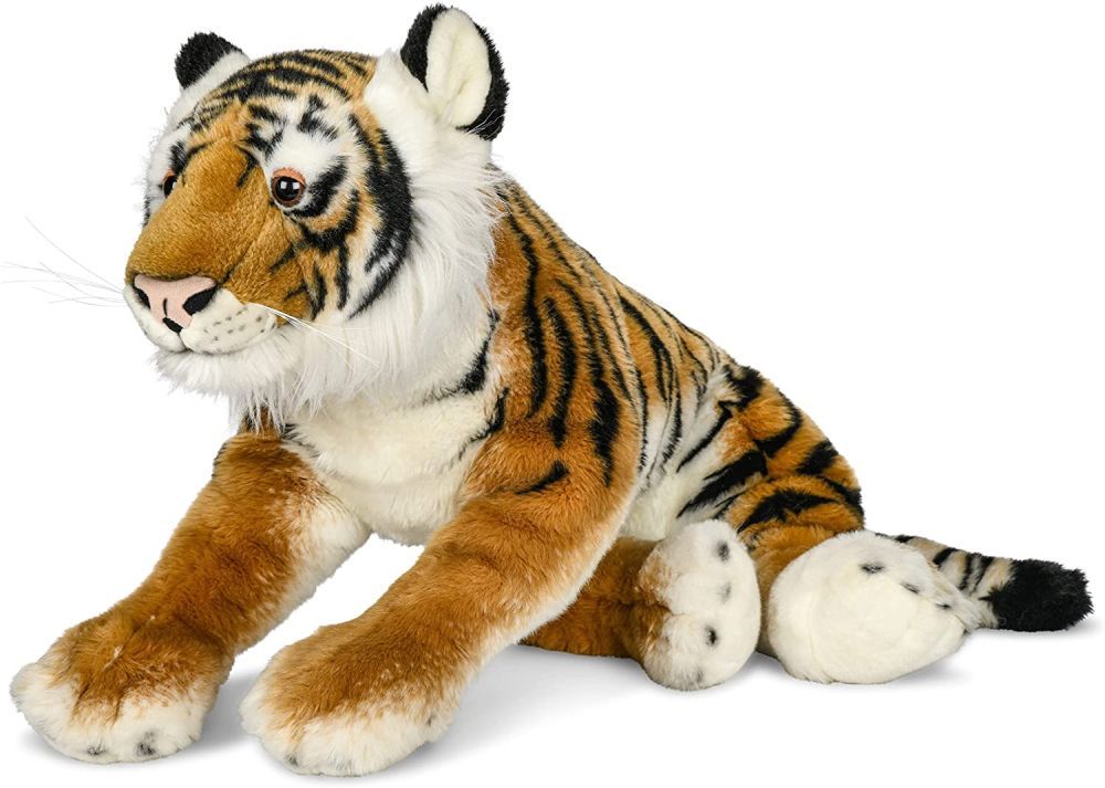 Uni-Toys Tiger Plüschtier XXL liegend 75 cm lang orange schwarz gestreiftes Fell naturgetreue Großkatze Stofftier