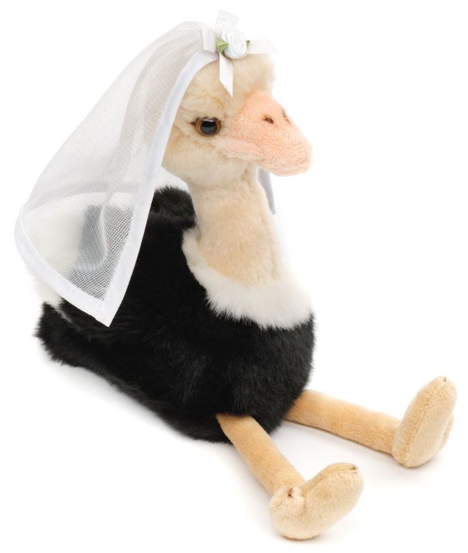 Vogel Strauß Brautstrauß- Uni-Toys Uni-Toys Vogel Strauß Plüschtier mit weißem Hochzeitsschleier Brautstrauß Wortspiel humorvolles Hochzeitsgeschenk Stofftier
