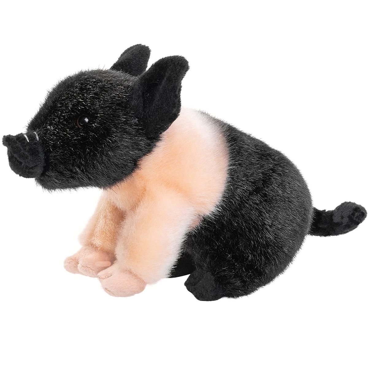 Uni-Toys Sattelschwein Plüschtier schwarz weiß gefleckt Ringelschwanz Steckdosennase 20 cm lang weiches Bauernhof Stofftier