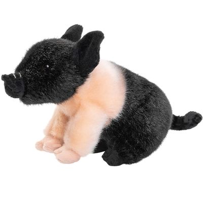 Uni-Toys Sattelschwein Plüschtier schwarz weiß gefleckt Ringelschwanz Steckdosennase 20 cm lang weiches Bauernhof Stofftier